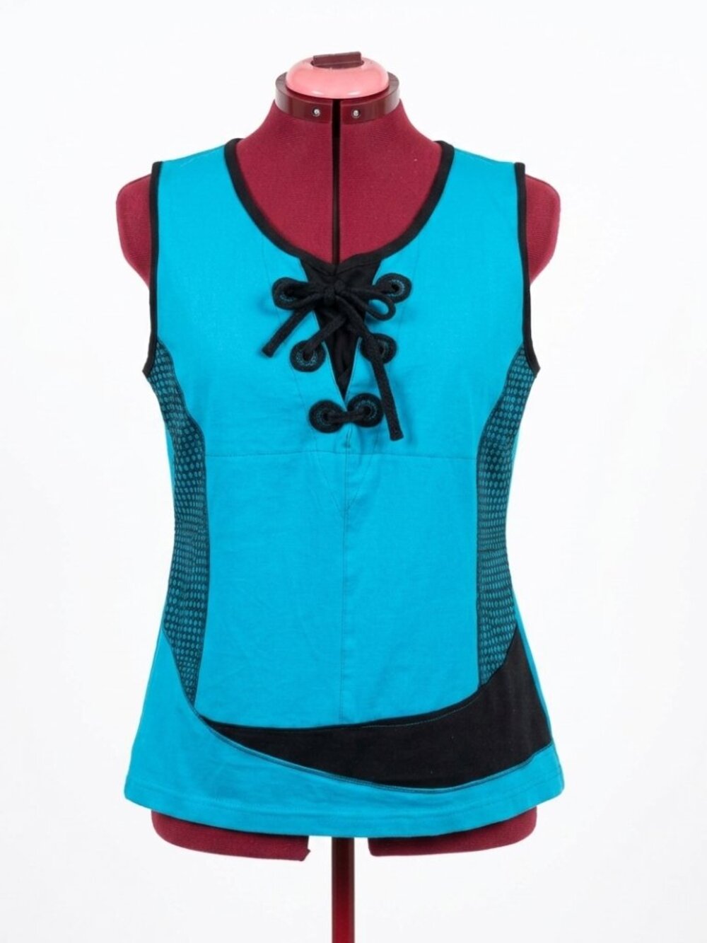 Le Palais des Ciseaux | Turquoise Lace-Up 100% Cotton Top | XL